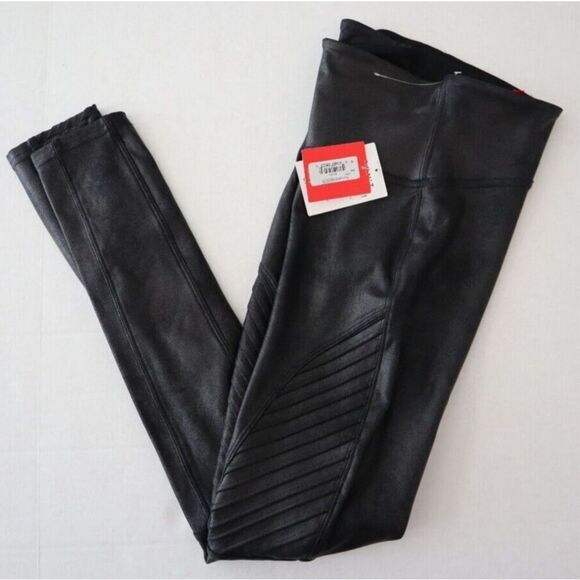SPANX 20136R Women's Sz Small Black Faux Leather Moto Leggings - Picture 6 of 9